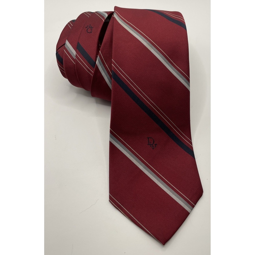Vintage Christian Dior Silk Neck Tie red classic rare stripe casual 90s